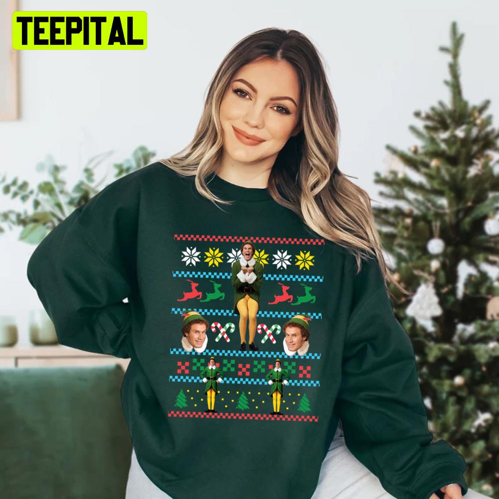 Buddy The Elf Christmas Design Will Ferrell Ugly Unisex Sweatshirt Buddy The Elf Christmas Design Will Ferrell Ugly Unisex Sweatshirt