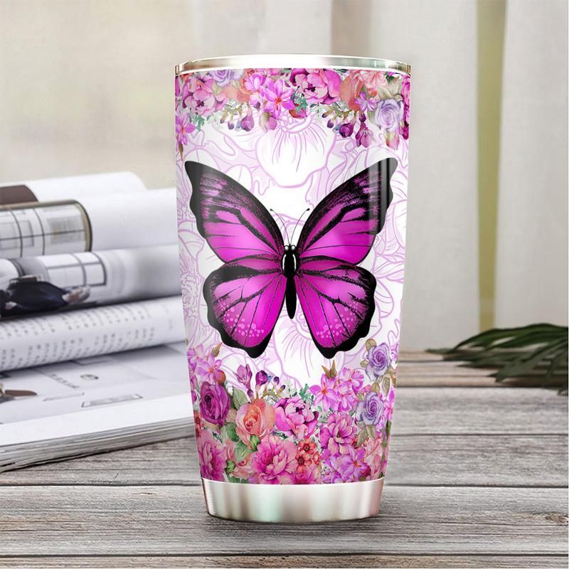 Butterfly Flowers Stainless Steel Cup Butterfly Flowers Stainless Steel Cup