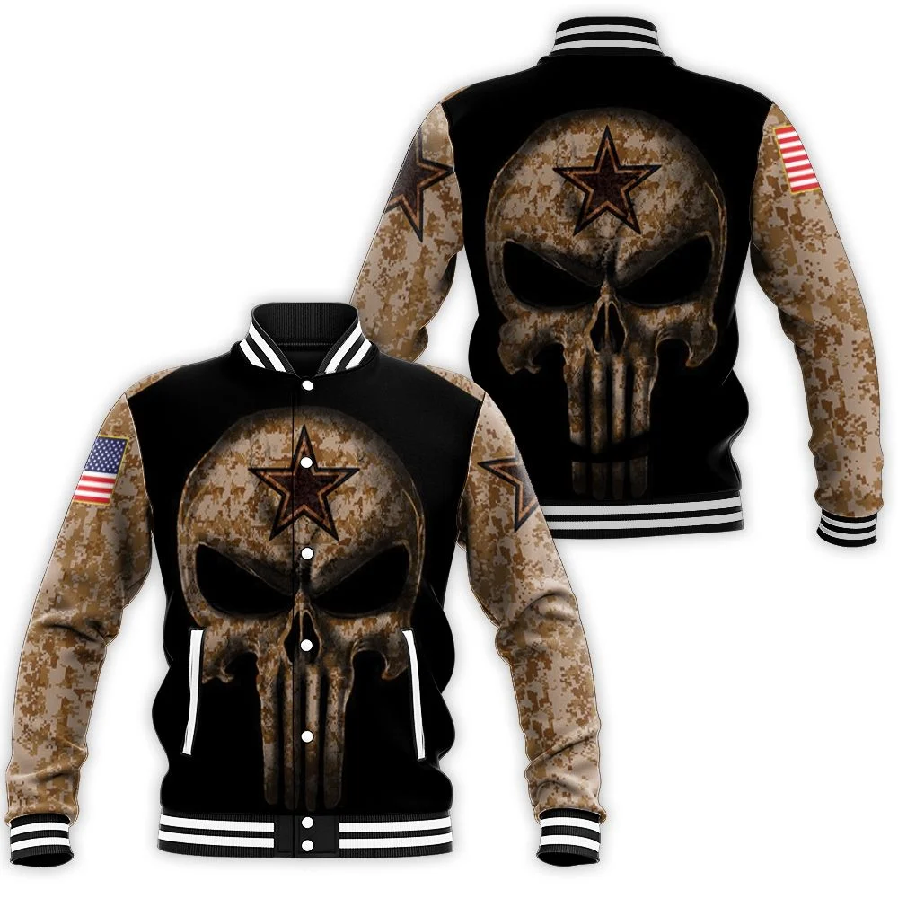 Camouflage Skull Dallas Cowboys American Flag Baseball Jacket Camouflage Skull Dallas Cowboys American Flag Baseball Jacket
