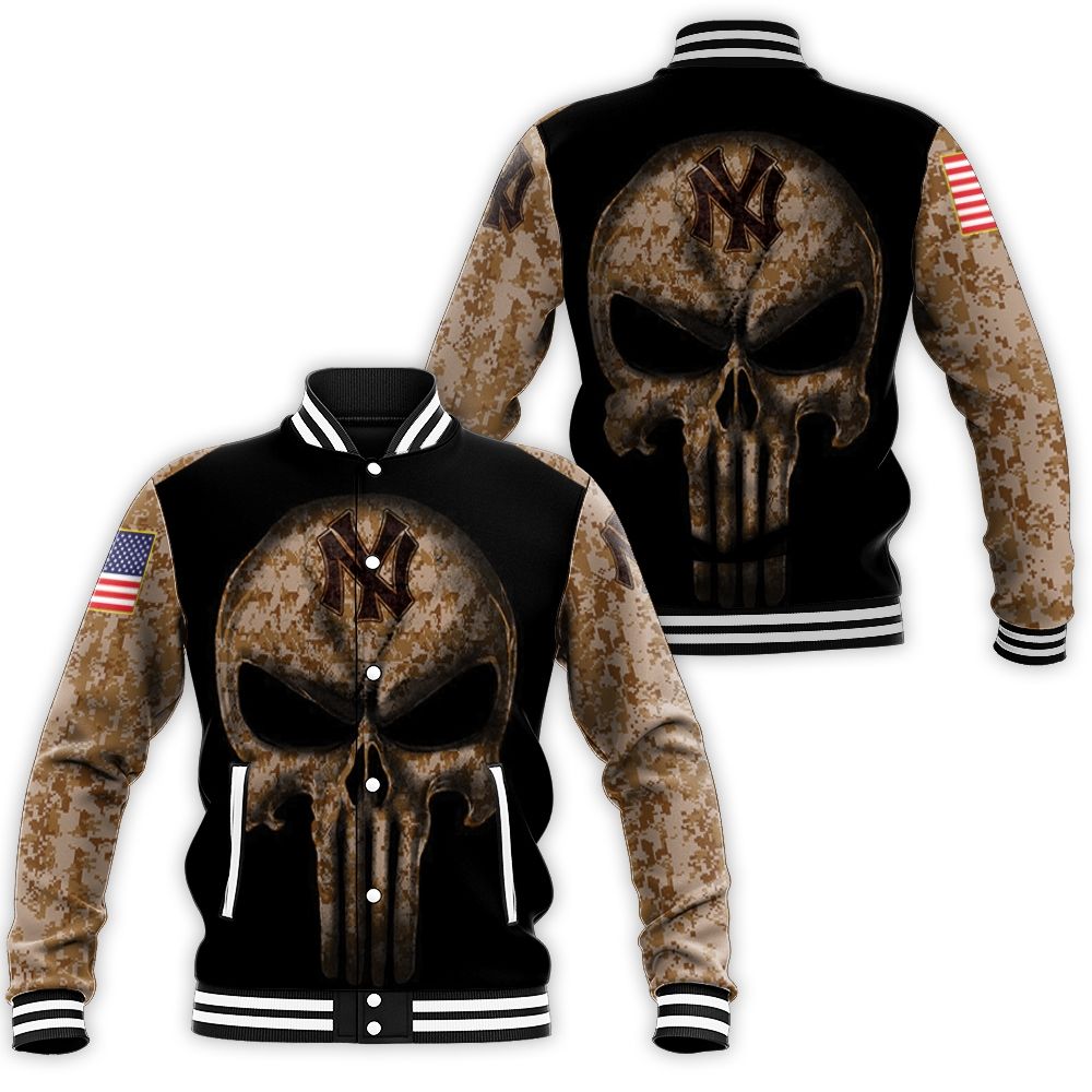 Camouflage Skull New York Yankees American Flag Baseball Jacket Camouflage Skull New York Yankees American Flag Baseball Jacket