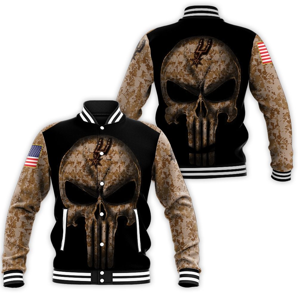 Camouflage Skull San Antonio Spurs American Flag Baseball Jacket Camouflage Skull San Antonio Spurs American Flag Baseball Jacket