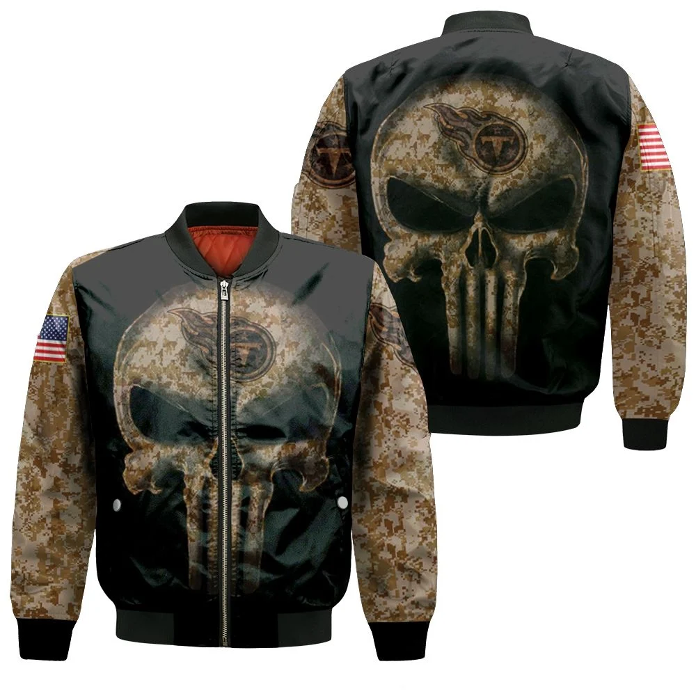 Camouflage Skull Tennessee Titans American Flag Bomber Jacket Camouflage Skull Tennessee Titans American Flag Bomber Jacket