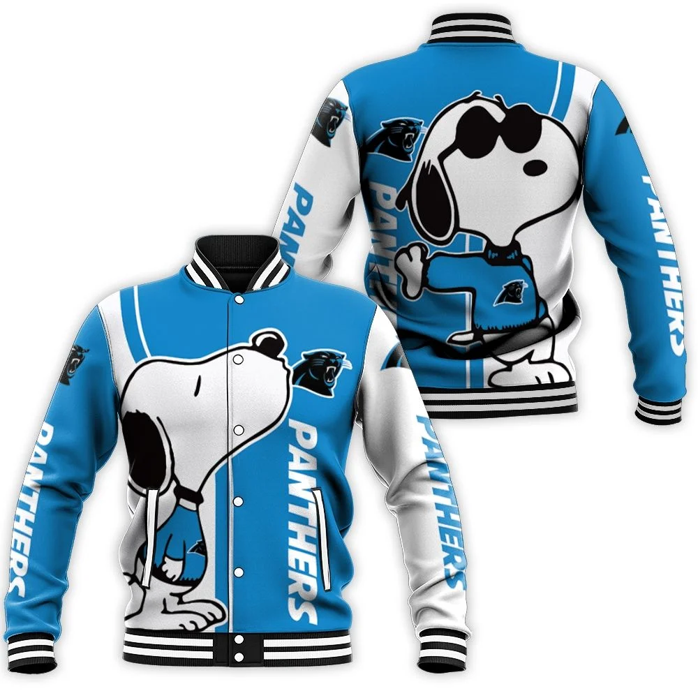 Carolina Panthers Snoopy Lover 3d Printed Baseball Jacket Carolina Panthers Snoopy Lover 3d Printed Baseball Jacket