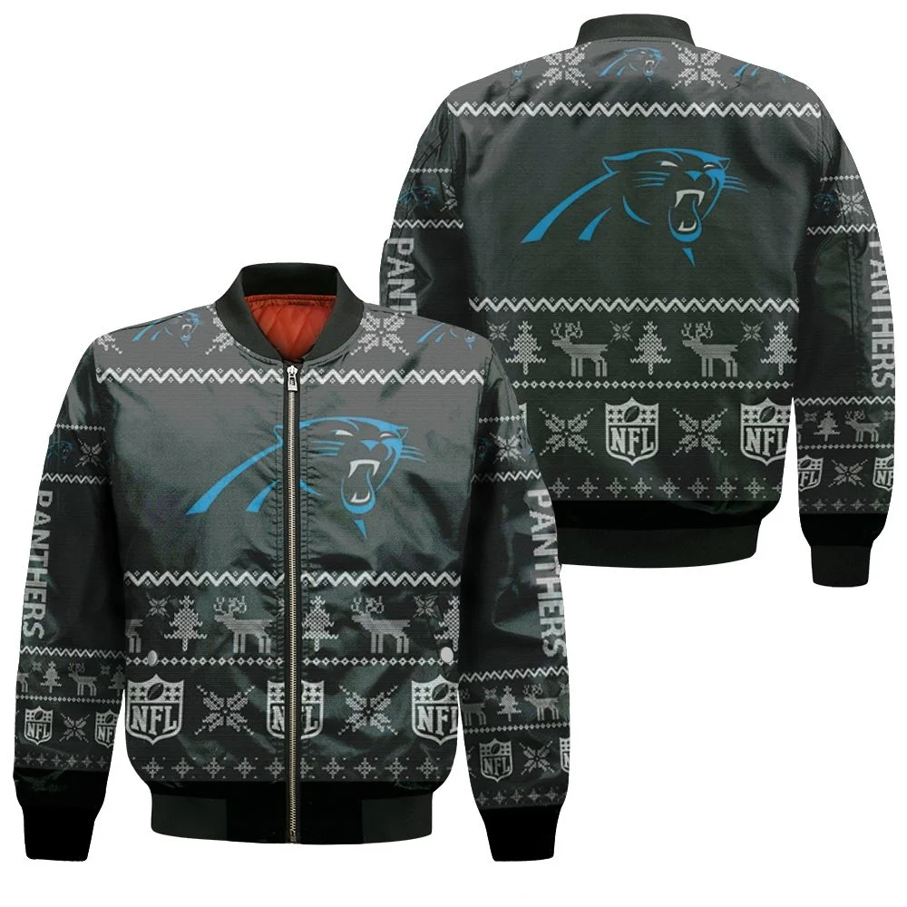 Carolina Panthers Ugly Sweatshirt Christmas 3d Bomber Jacket Carolina Panthers Ugly Sweatshirt Christmas 3d Bomber Jacket