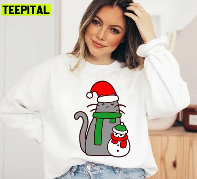 Cat And Snowman Design Christmas Unisex Sweatshirt Cat And Snowman Design Christmas Unisex Sweatshirt