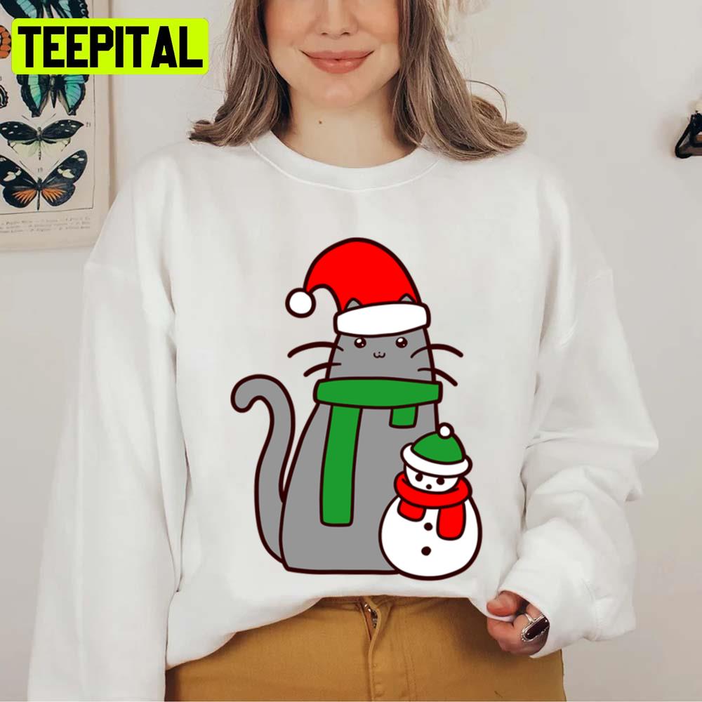 Cat And Snowman Design Christmas Unisex Sweatshirt Cat And Snowman Design Christmas Unisex Sweatshirt
