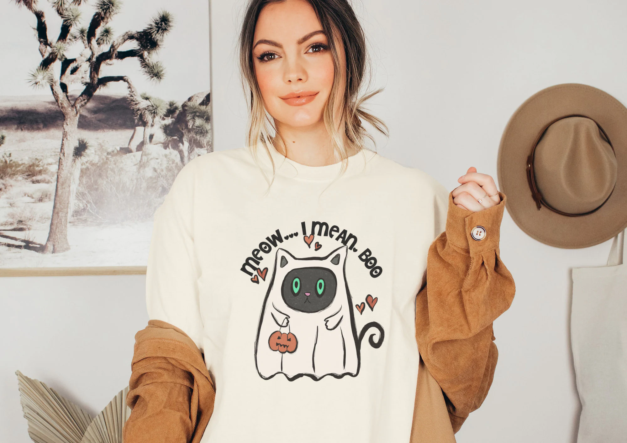Cat Cool Spirit Boho Motif Cottagecore Style Pumpkin Halloween Unisex Sweatshirt Cat Cool Spirit Boho Motif Cottagecore Style Pumpkin Halloween Unisex Sweatshirt