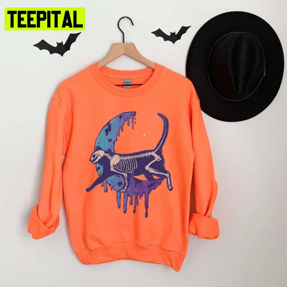Cat Skeleton Over The Moon Halloween Graphic Unisex T-Shirt Cat Skeleton Over The Moon Halloween Graphic Unisex T-Shirt