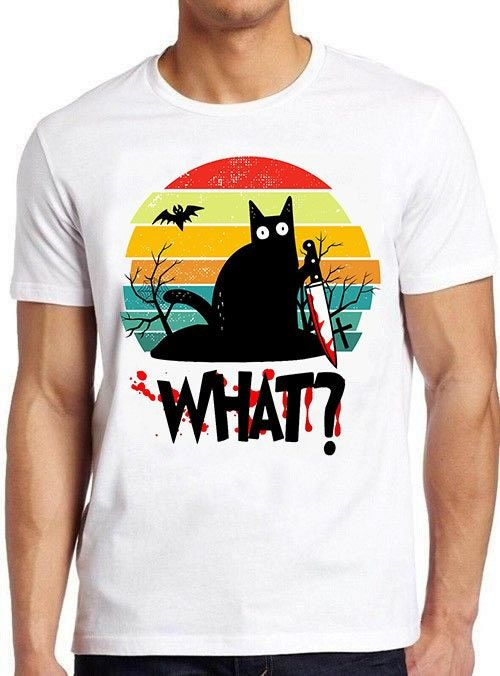 Cat What Murderous Black Cat Knife Moon Halloween Unisex Men Women Gift Cool Cult Movie Music Fashion Top Tee T-Shirt Cat What Murderous Black Cat Knife Moon Halloween Unisex Men Women Gift Cool Cult Movie Music Fashion Top Tee T-Shirt