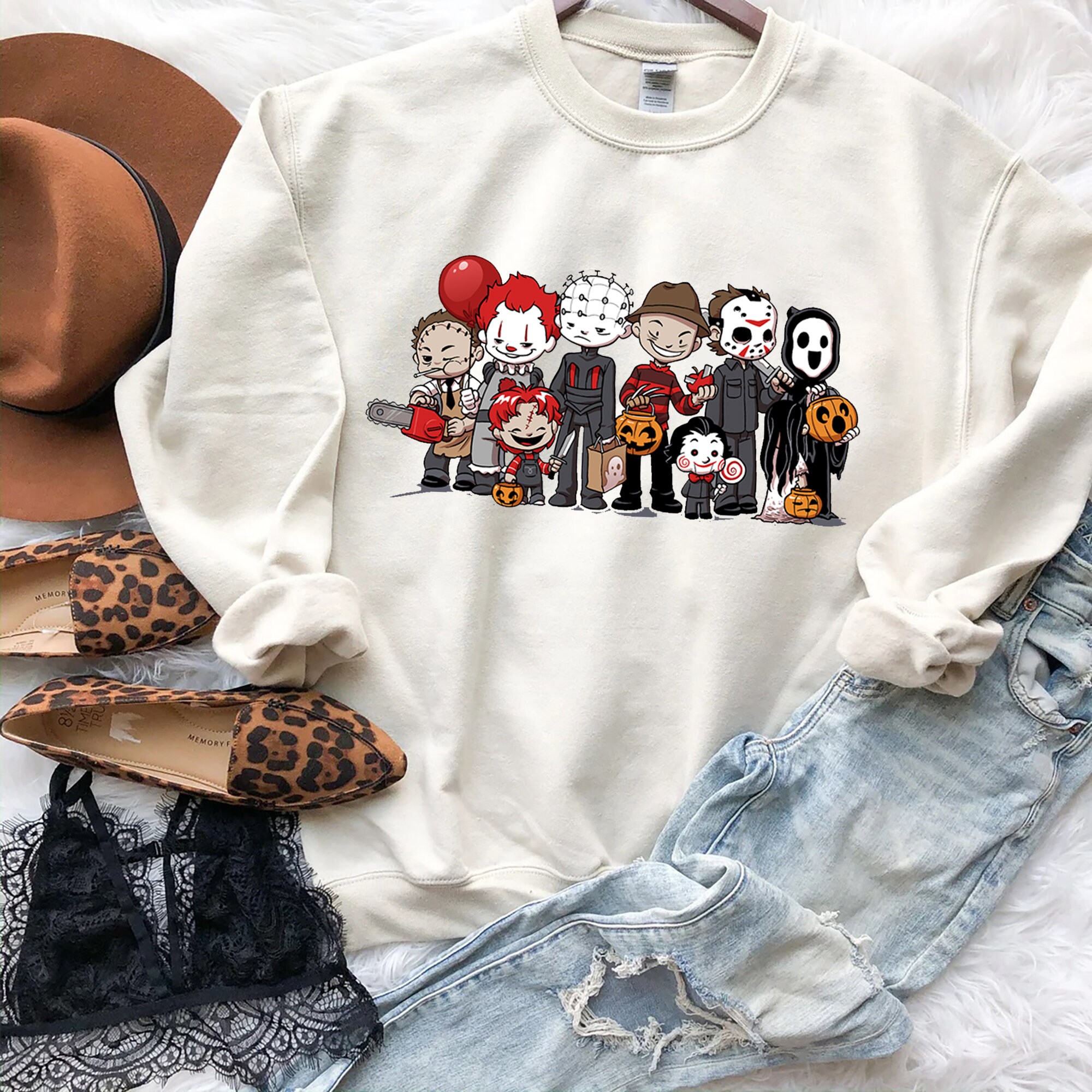 Characters Horror Movie Graphic Friends Killers Pumpkin Halloween Unisex Sweatshirt Characters Horror Movie Graphic Friends Killers Pumpkin Halloween Unisex Sweatshirt