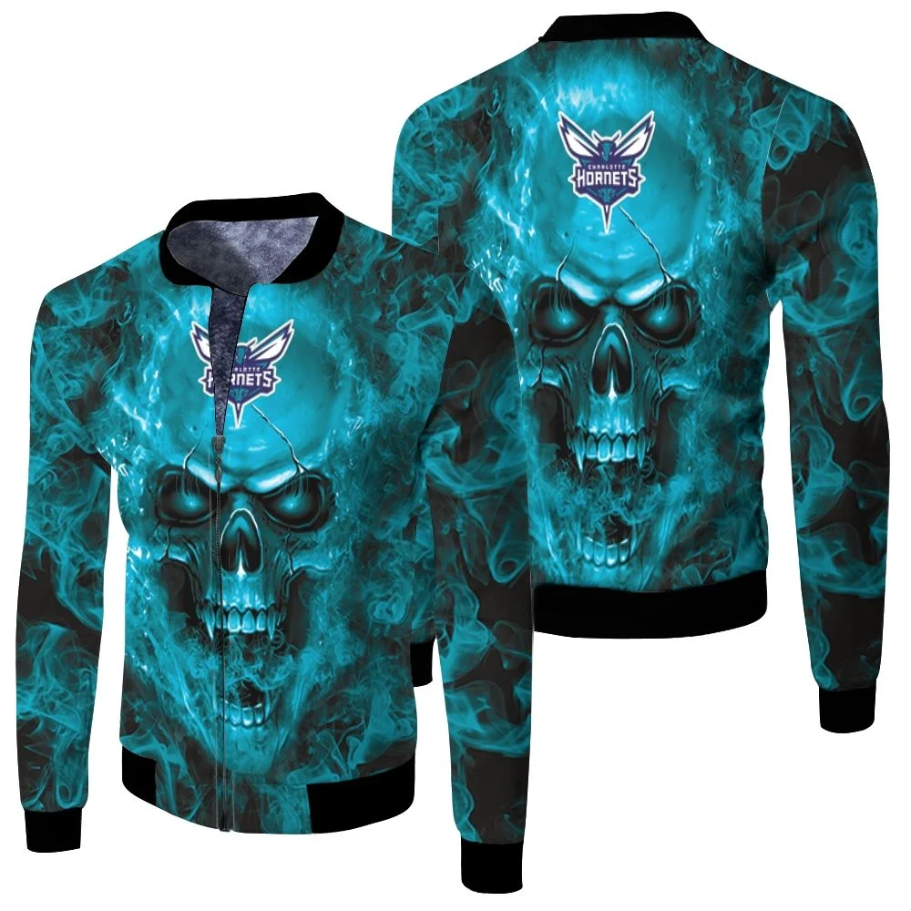 Charlotte Hornets Nba Fans Skull Fleece Bomber Jacket Charlotte Hornets Nba Fans Skull Fleece Bomber Jacket