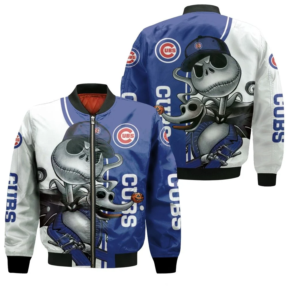 Chicago Cubs Jack Skellington And Zero Bomber Jacket Chicago Cubs Jack Skellington And Zero Bomber Jacket