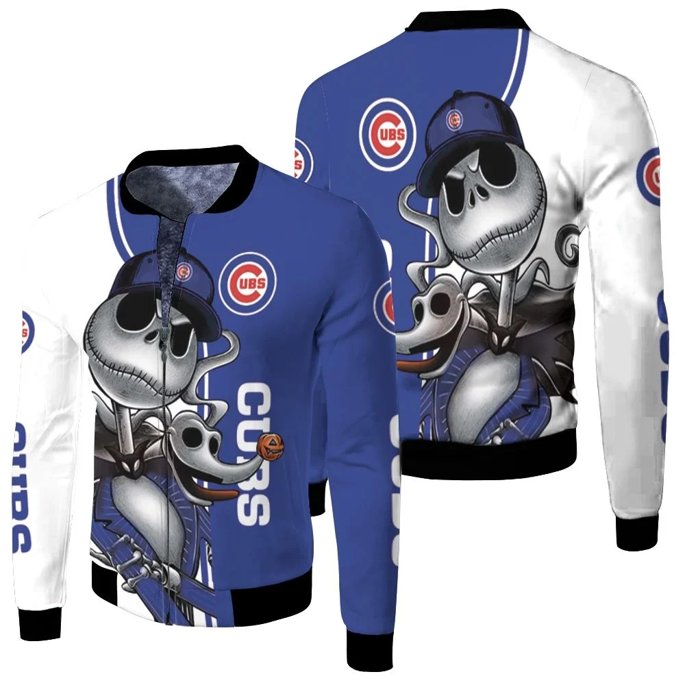 Chicago Cubs Jack Skellington And Zero Fleece Bomber Jacket Chicago Cubs Jack Skellington And Zero Fleece Bomber Jacket