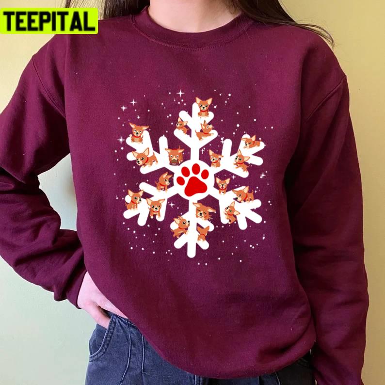 Chihuahua In Christmas Snowflake Design Unisex Sweatshirt Chihuahua In Christmas Snowflake Design Unisex Sweatshirt