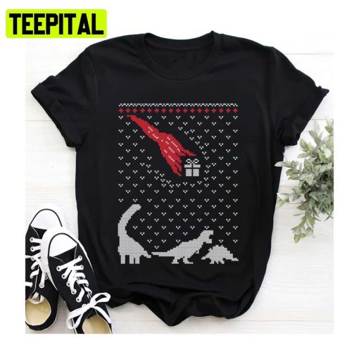 Christmas Dinosaurs Present Knit Pattern Ugly Unisex Sweatshirt