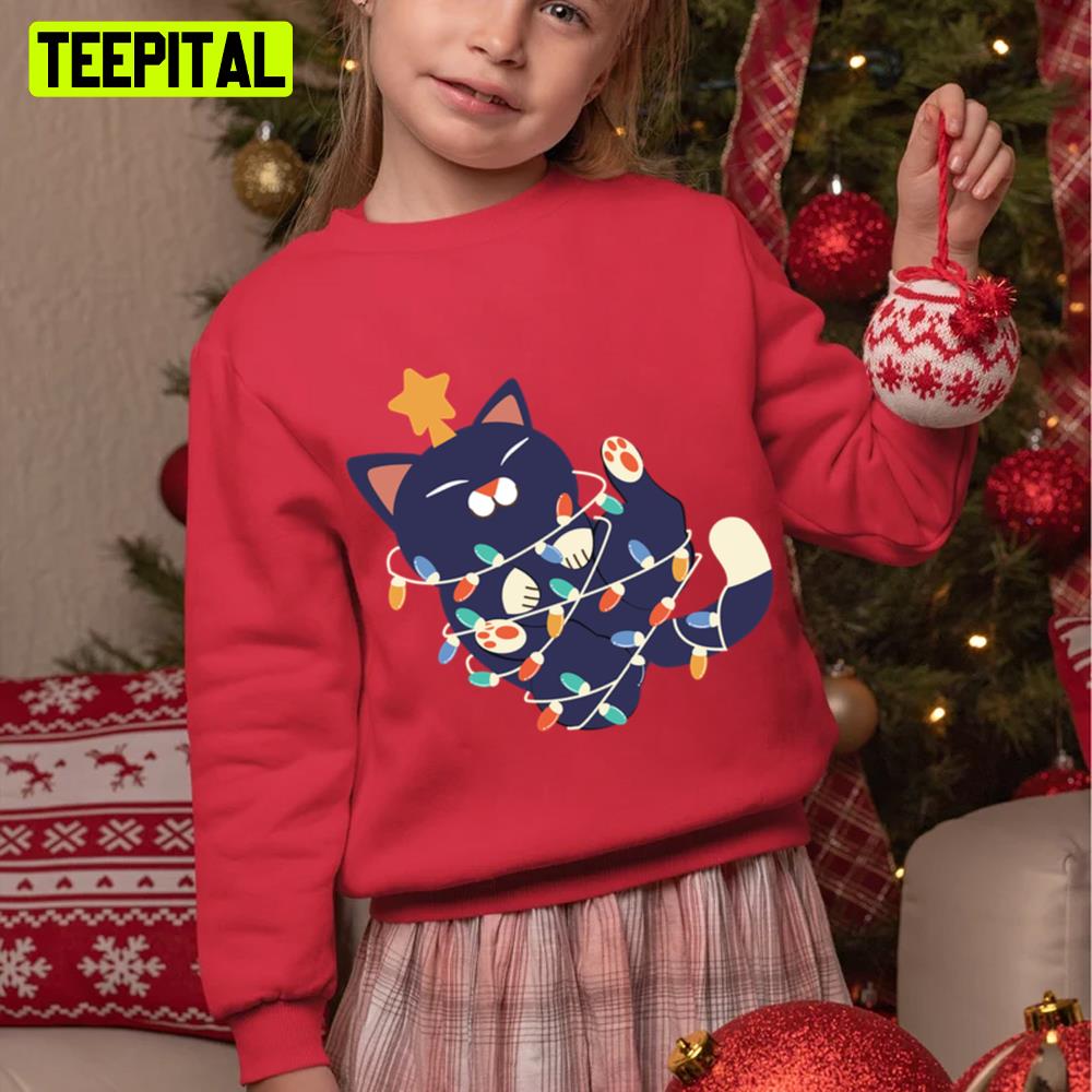Christmas Kitty Wraped In Christmas Light Unisex Sweatshirt Christmas Kitty Wraped In Christmas Light Unisex Sweatshirt