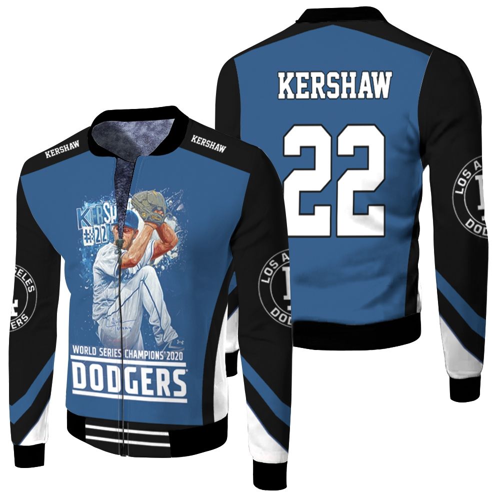Clayton Kershaw 22 La Dodgers Fleece Bomber Jacket Clayton Kershaw 22 La Dodgers Fleece Bomber Jacket