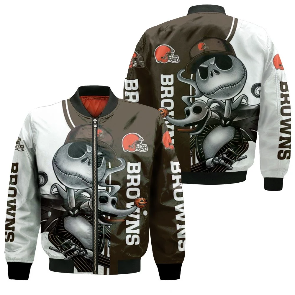 Cleveland Browns Jack Skellington And Zero Bomber Jacket Cleveland Browns Jack Skellington And Zero Bomber Jacket