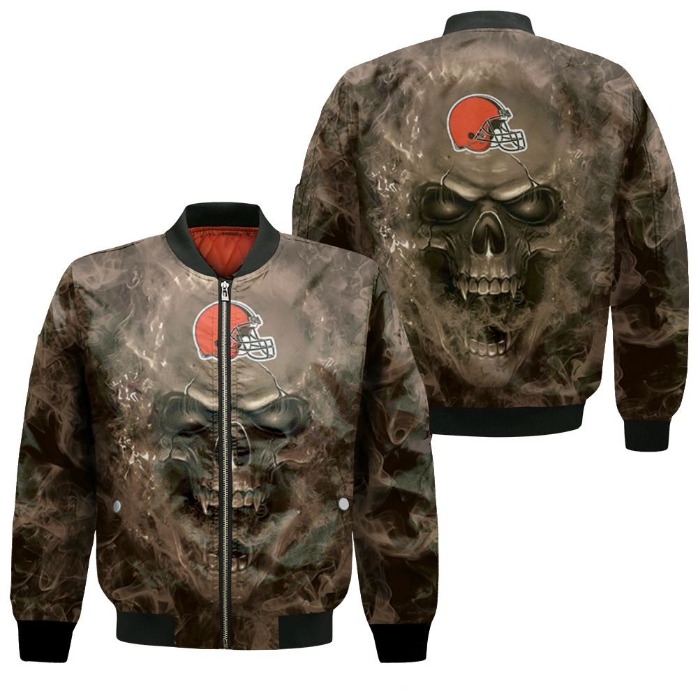 Cleveland Browns Nfl Fans Skull Bomber Jacket Cleveland Browns Nfl Fans Skull Bomber Jacket