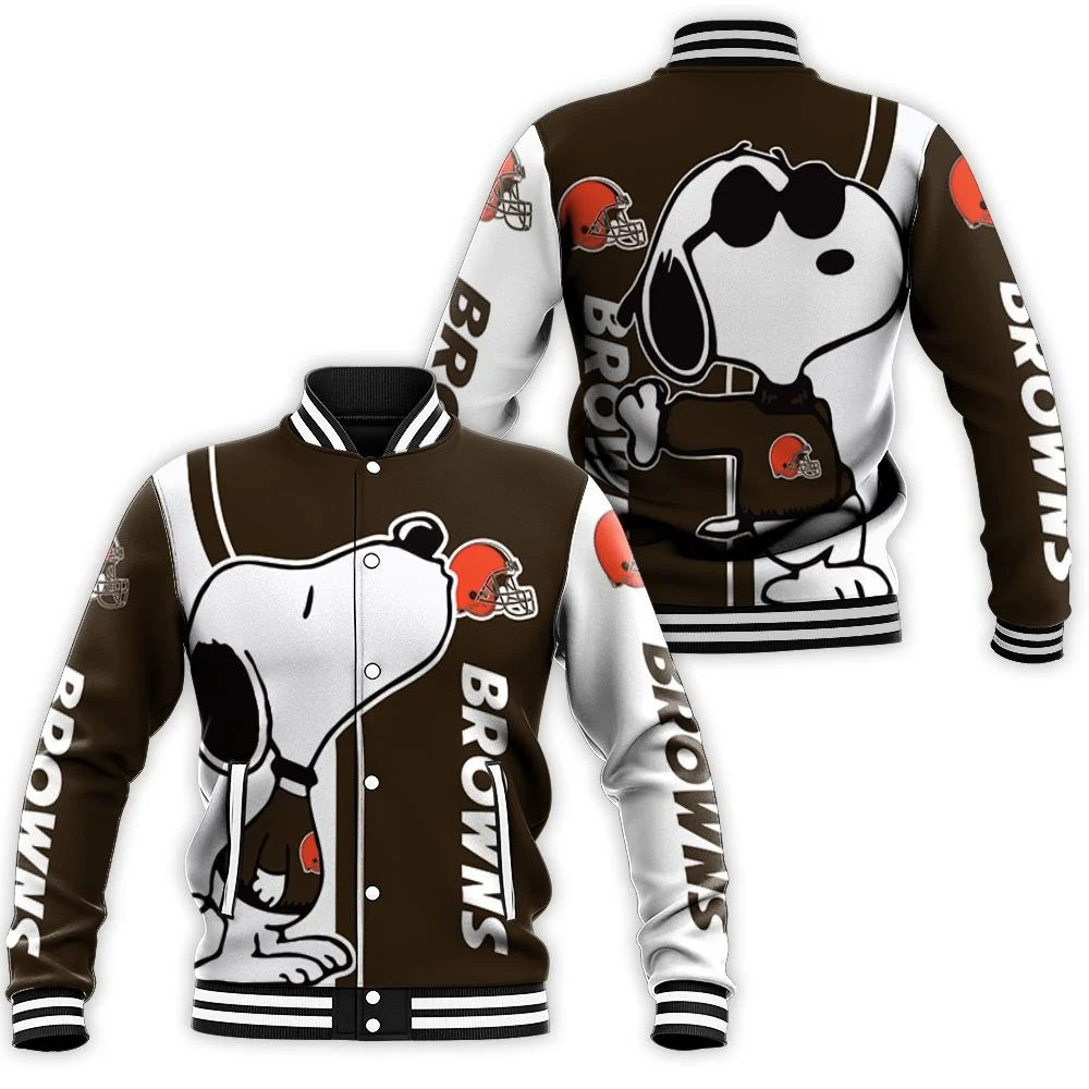 Cleveland Browns Snoopy Lover 3d Printed Baseball Jacket Cleveland Browns Snoopy Lover 3d Printed Baseball Jacket