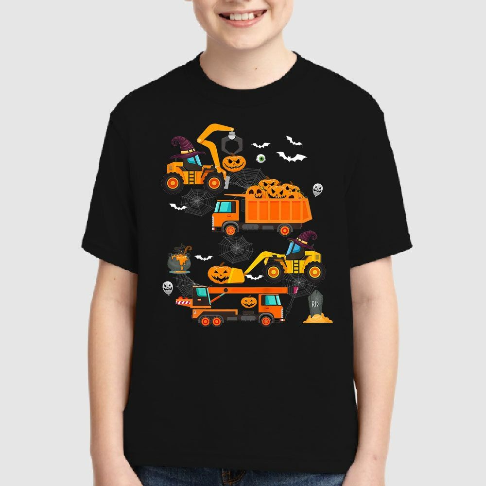 Construction Vehicle Halloween Crane Truck Pumpkin Boys Shirt Construction Vehicle Halloween Crane Truck Pumpkin Boys Shirt
