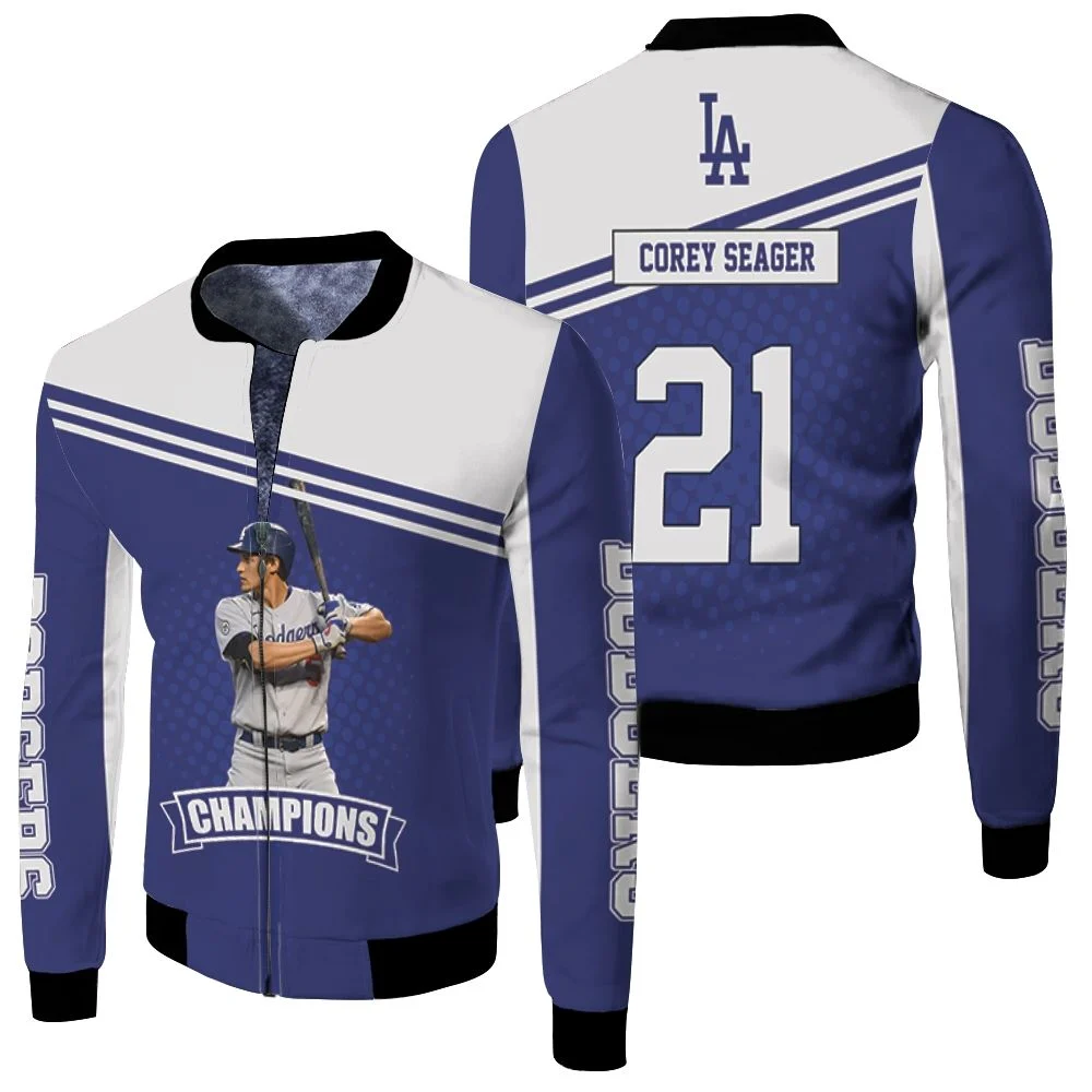 Corey Seager 5 Los Angeles Dodgers Fleece Bomber Jacket Corey Seager 5 Los Angeles Dodgers Fleece Bomber Jacket