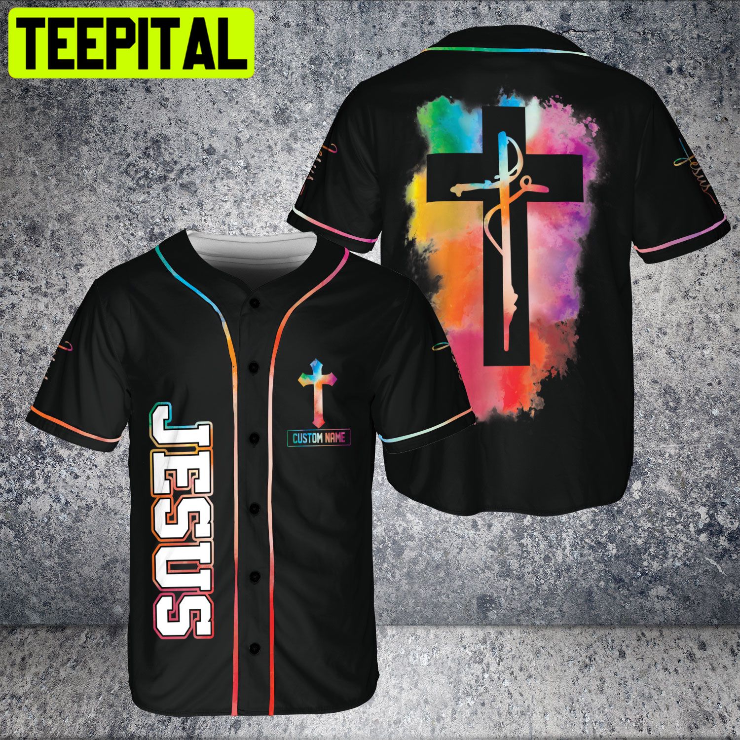 Custom Name God Tree Cross Jesus Colorful 3D BaseBall Jersey Custom Name God Tree Cross Jesus Colorful 3D BaseBall Jersey