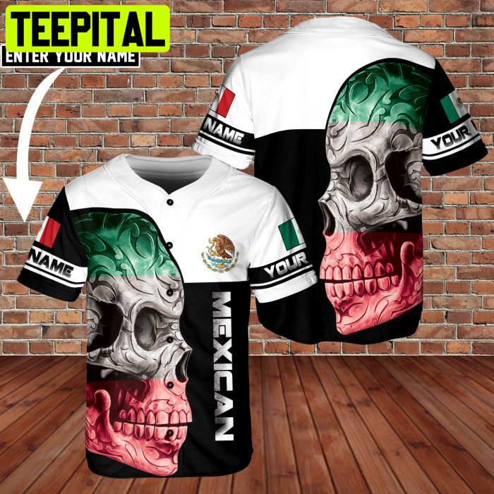 Custom Name Love Mexico Skull And Eagle Logo AOP Baseball Jersey Custom Name Love Mexico Skull And Eagle Logo AOP Baseball Jersey