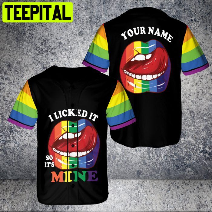 Custom Name Rainbow Lips LGBT Flag I Licked It So It's Mine Pride Suport Baseball Jersey Custom Name Rainbow Lips LGBT Flag I Licked It So It's Mine Pride Suport Baseball Jersey