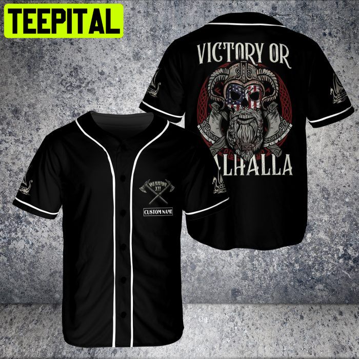 Custom Name Skull AMERICAN Viking Victory Or Valhalla USA Flag BaseBall jersey Custom Name Skull AMERICAN Viking Victory Or Valhalla USA Flag BaseBall jersey