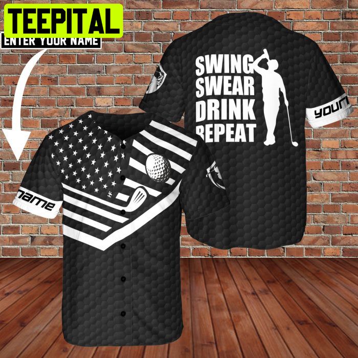 Custom Name Swing Swear Drink Golf Repeat 3D BaseBall Jersey Golfer Lover Custom Name Swing Swear Drink Golf Repeat 3D BaseBall Jersey Golfer Lover