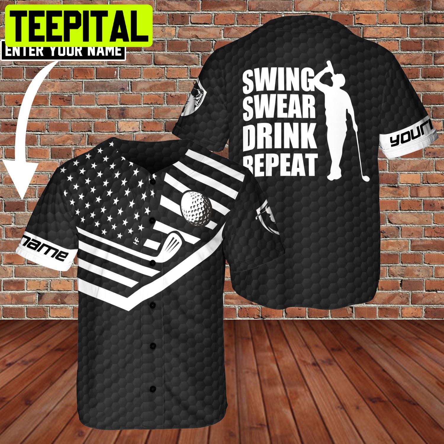 Custom Name Swing Swear Drink Golf Repeat 3D BaseBall Jersey Golfer Lover Custom Name Swing Swear Drink Golf Repeat 3D BaseBall Jersey Golfer Lover