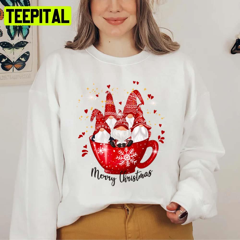 Cute Family Gnomes In A Tea Cup Christmas Unisex Sweatshirt Cute Family Gnomes In A Tea Cup Christmas Unisex Sweatshirt