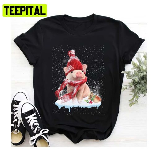 Cute Welcome Merry Christmas Funny Pig Design Unisex Sweatshirt