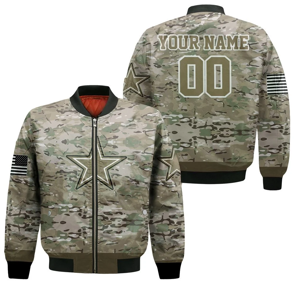 Dallas Cowboys Camourflage Veteran 3d Personalized Bomber Jacket Dallas Cowboys Camourflage Veteran 3d Personalized Bomber Jacket