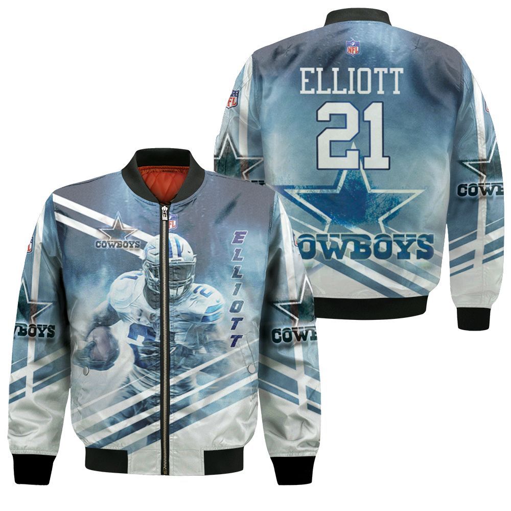 Dallas Cowboys Ezekiel Elliott 21 3d Bomber Jacket Dallas Cowboys Ezekiel Elliott 21 3d Bomber Jacket