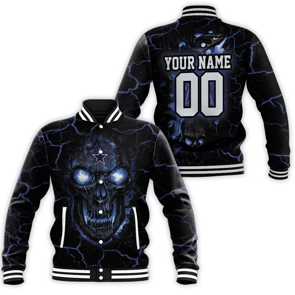 Dallas Cowboys Skull 3d Personalized Baseball Jacket Dallas Cowboys Skull 3d Personalized Baseball Jacket