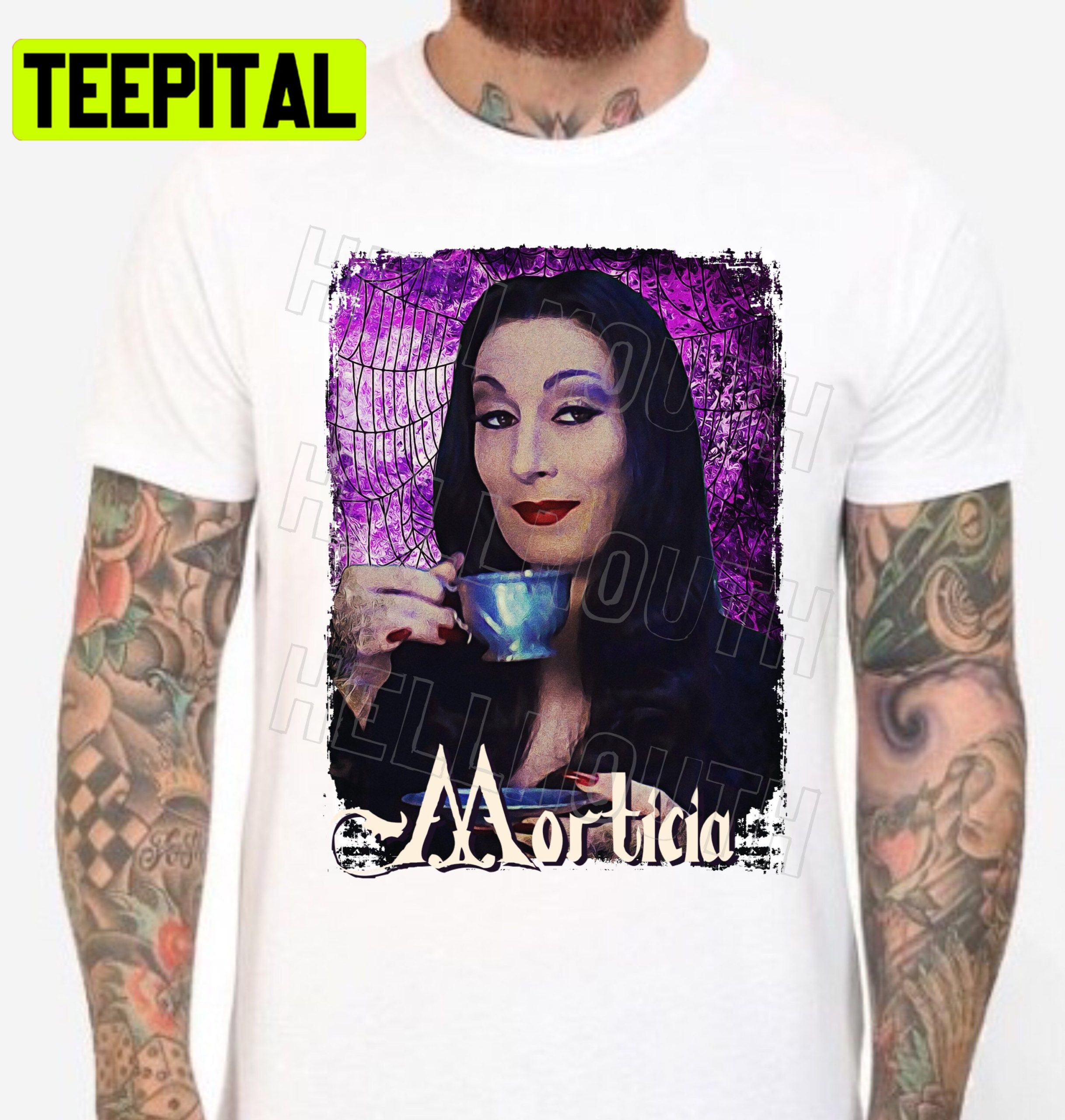 Design The Addams Family Morticia Addams White Anjelica Huston Grunge 90's Halloween Trending Unsiex T-Shirt Design The Addams Family Morticia Addams White Anjelica Huston Grunge 90's Halloween Trending Unsiex T-Shirt
