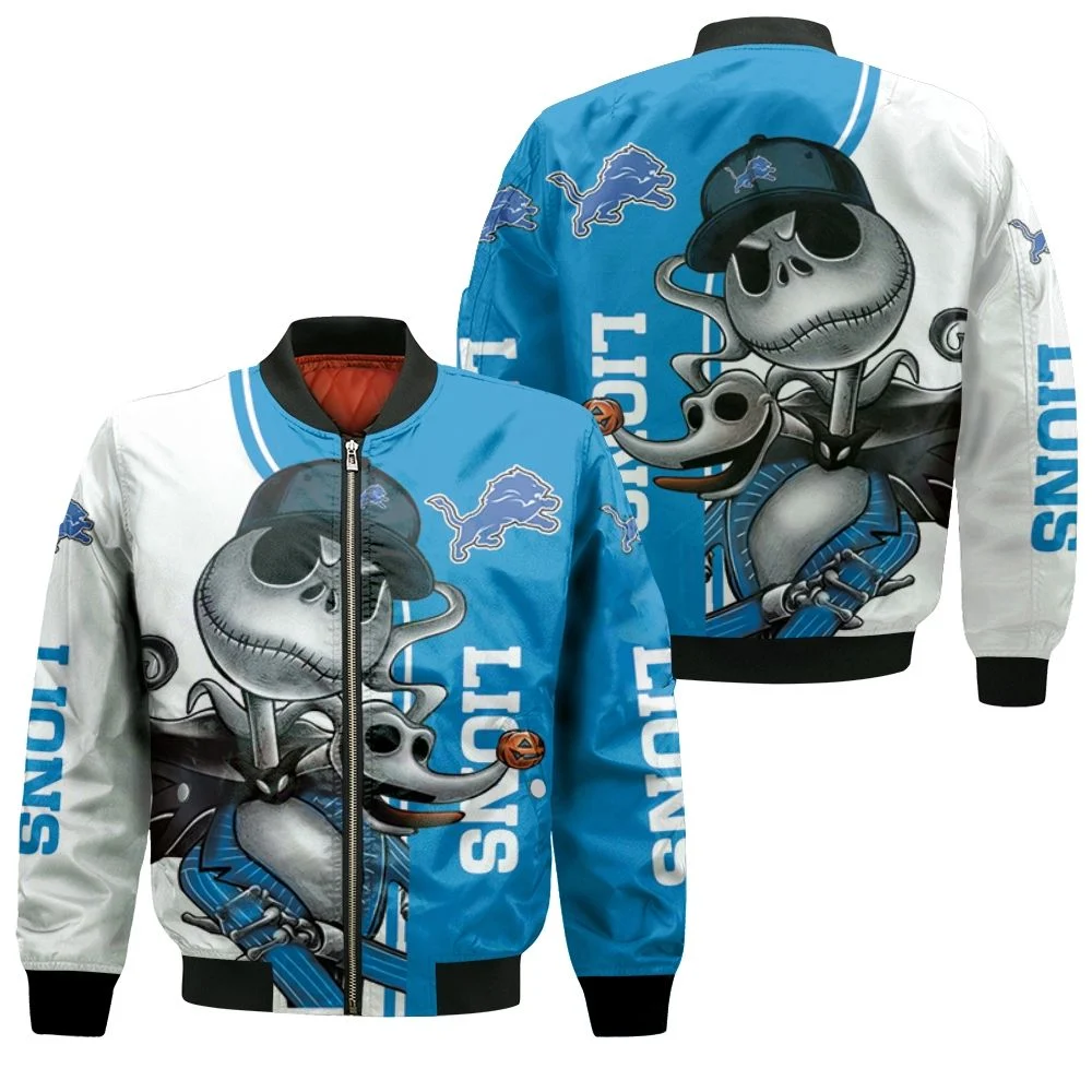 Detroit Lions Jack Skellington And Zero Bomber Jacket Detroit Lions Jack Skellington And Zero Bomber Jacket