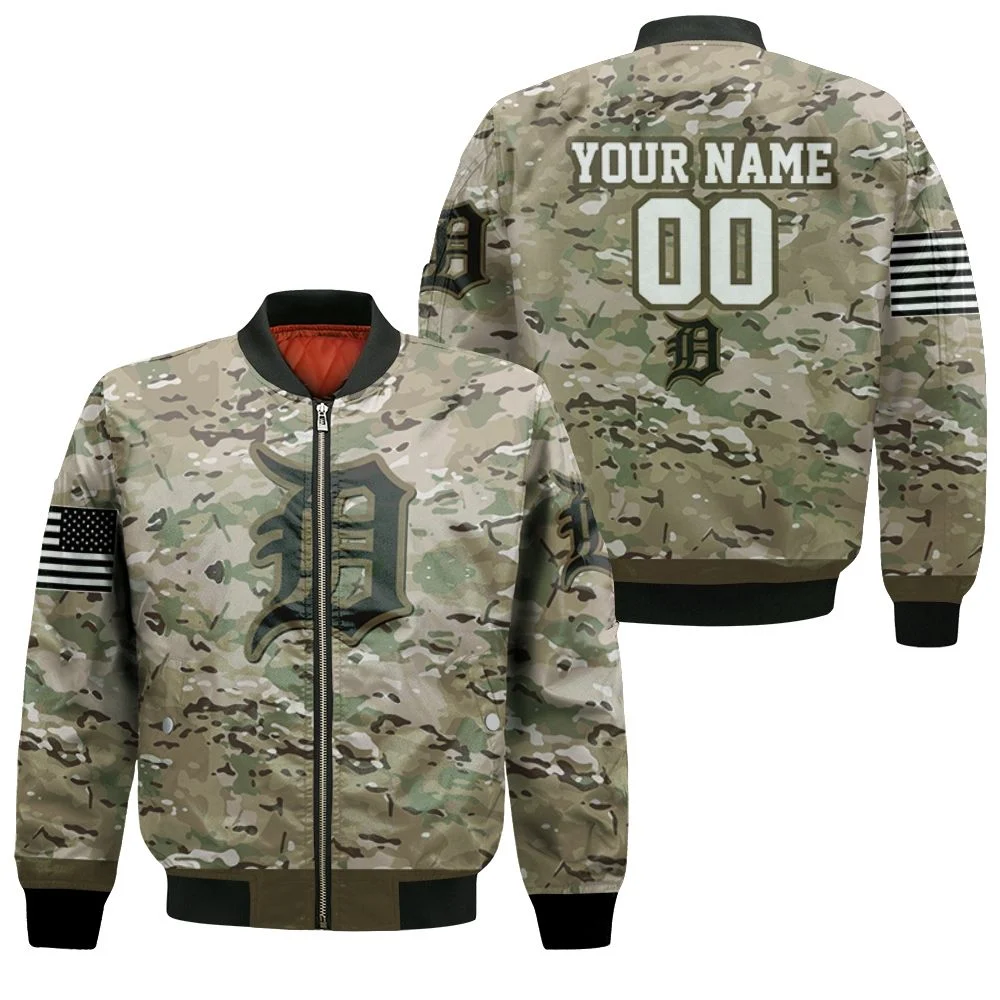 Detroit Tigers Camouflage Veteran 3d Personalized Bomber Jacket Detroit Tigers Camouflage Veteran 3d Personalized Bomber Jacket