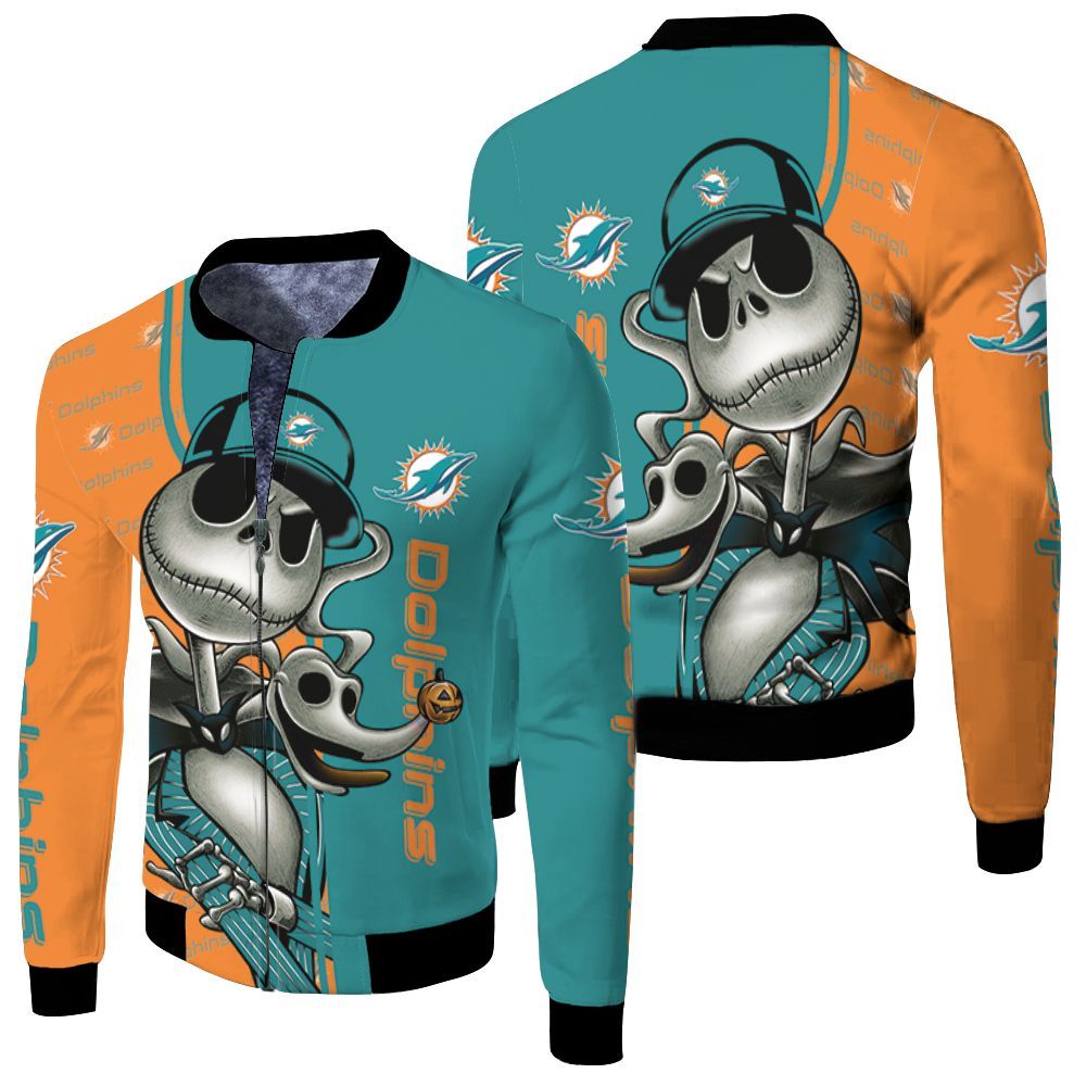 Dolphins Jack Skellington Halloween 3d Jersey Fleece Bomber Jacket Dolphins Jack Skellington Halloween 3d Jersey Fleece Bomber Jacket