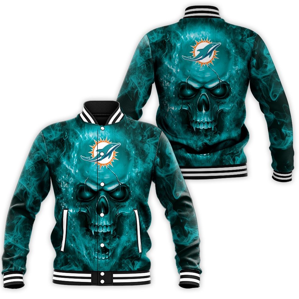 Dolphins Nfl Fans Skull Baseball Jacket Dolphins Nfl Fans Skull Baseball Jacket