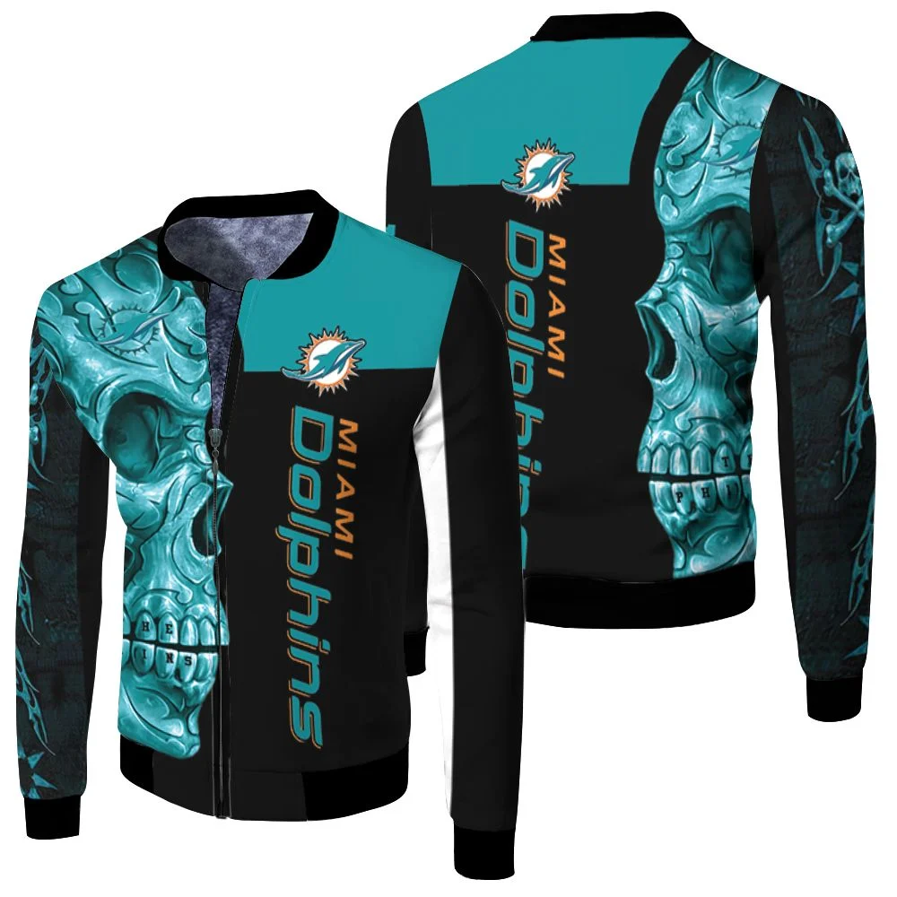Dolphins Nfl Skull 3d Printed Fleece Bomber Jacket Dolphins Nfl Skull 3d Printed Fleece Bomber Jacket