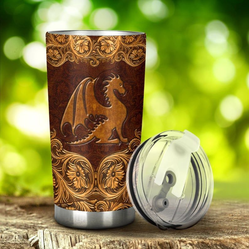 Dragon Faux Leather Stainless Steel Cup Dragon Faux Leather Stainless Steel Cup
