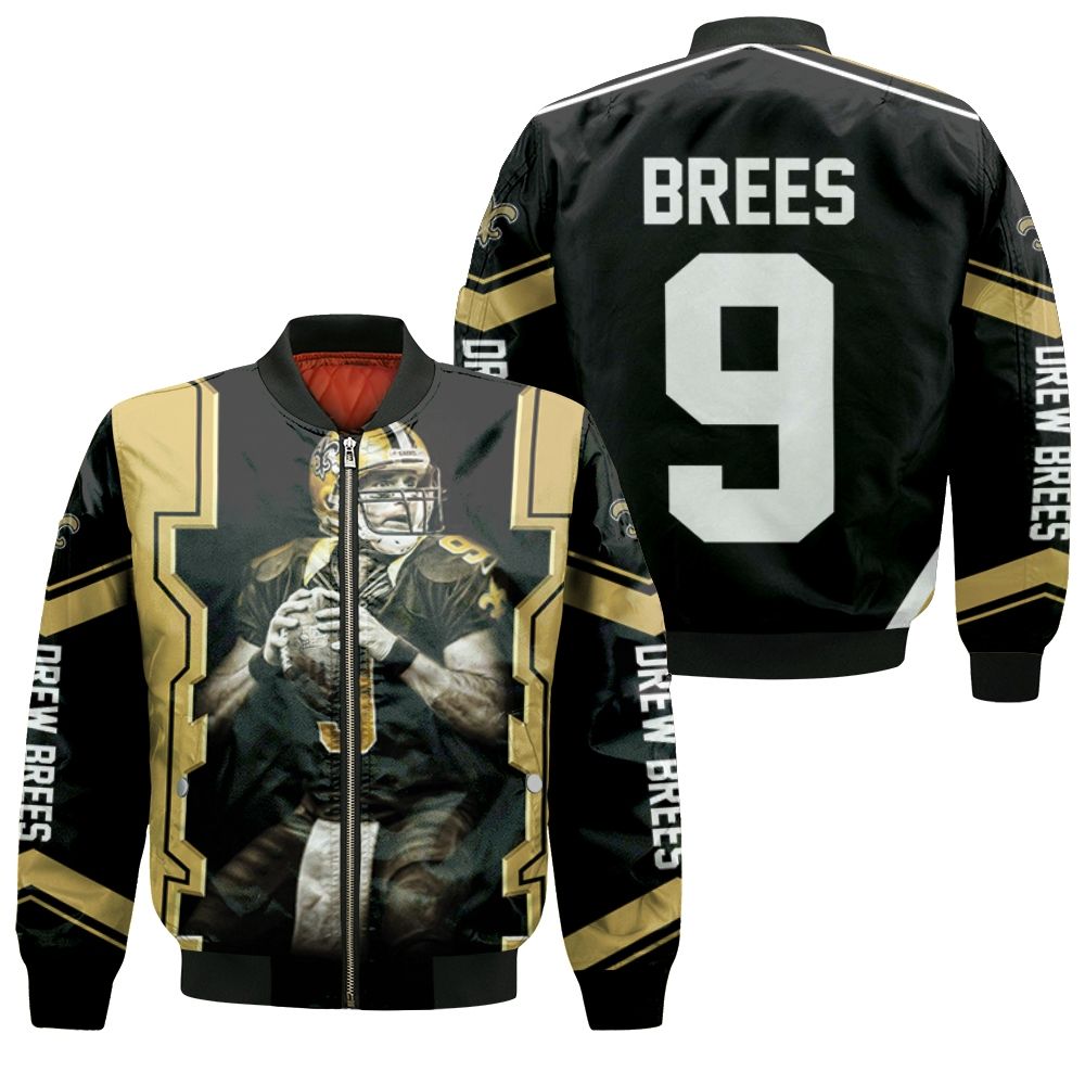 Drew Brees New Orleans Saints Black Bomber Jacket Drew Brees New Orleans Saints Black Bomber Jacket