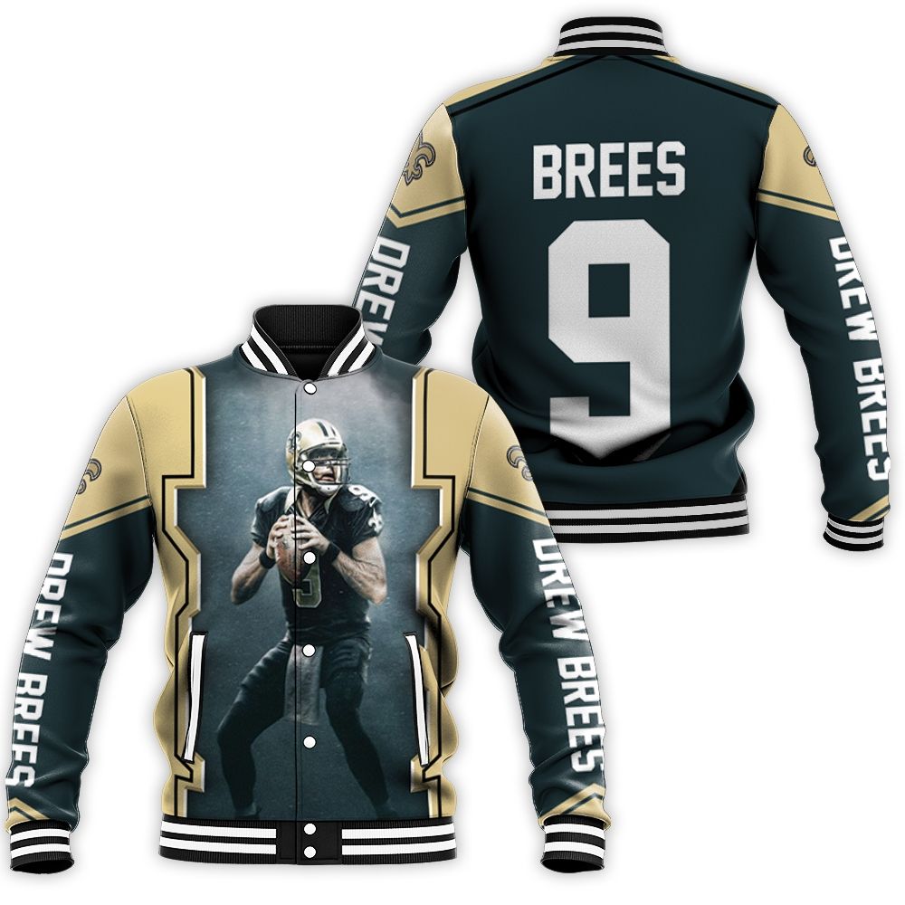 Drew Brees New Orleans Saints Dark Baseball Jacket Drew Brees New Orleans Saints Dark Baseball Jacket