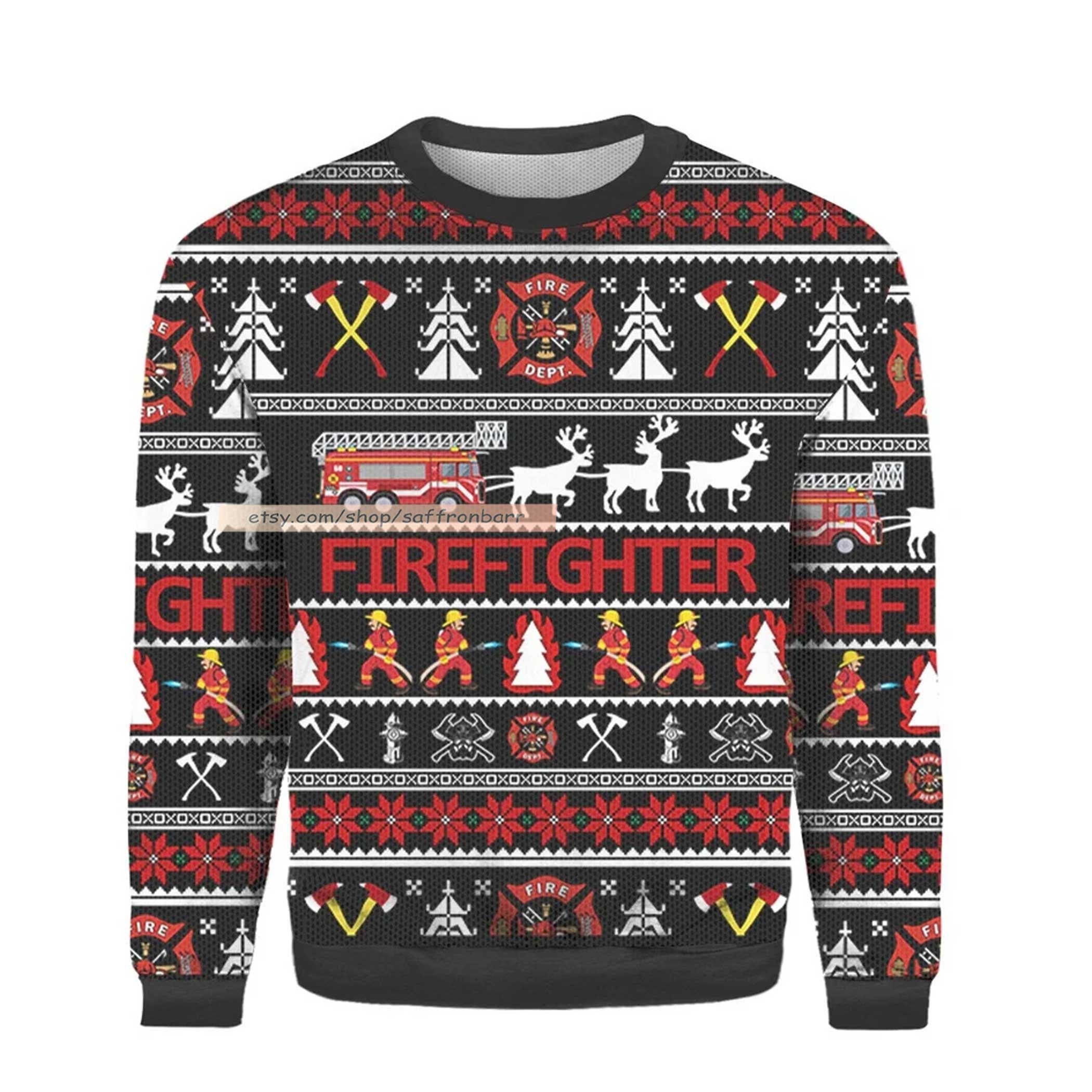 Firefighter Ugly Christmas 3D Sweatshirt Firefighter Ugly Christmas 3D Sweatshirt