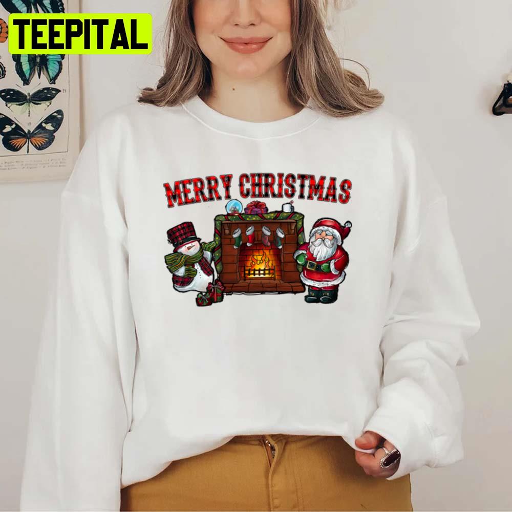 Fireplace Warm Place Santa And Snowman Unisex Sweatshirt Fireplace Warm Place Santa And Snowman Unisex Sweatshirt