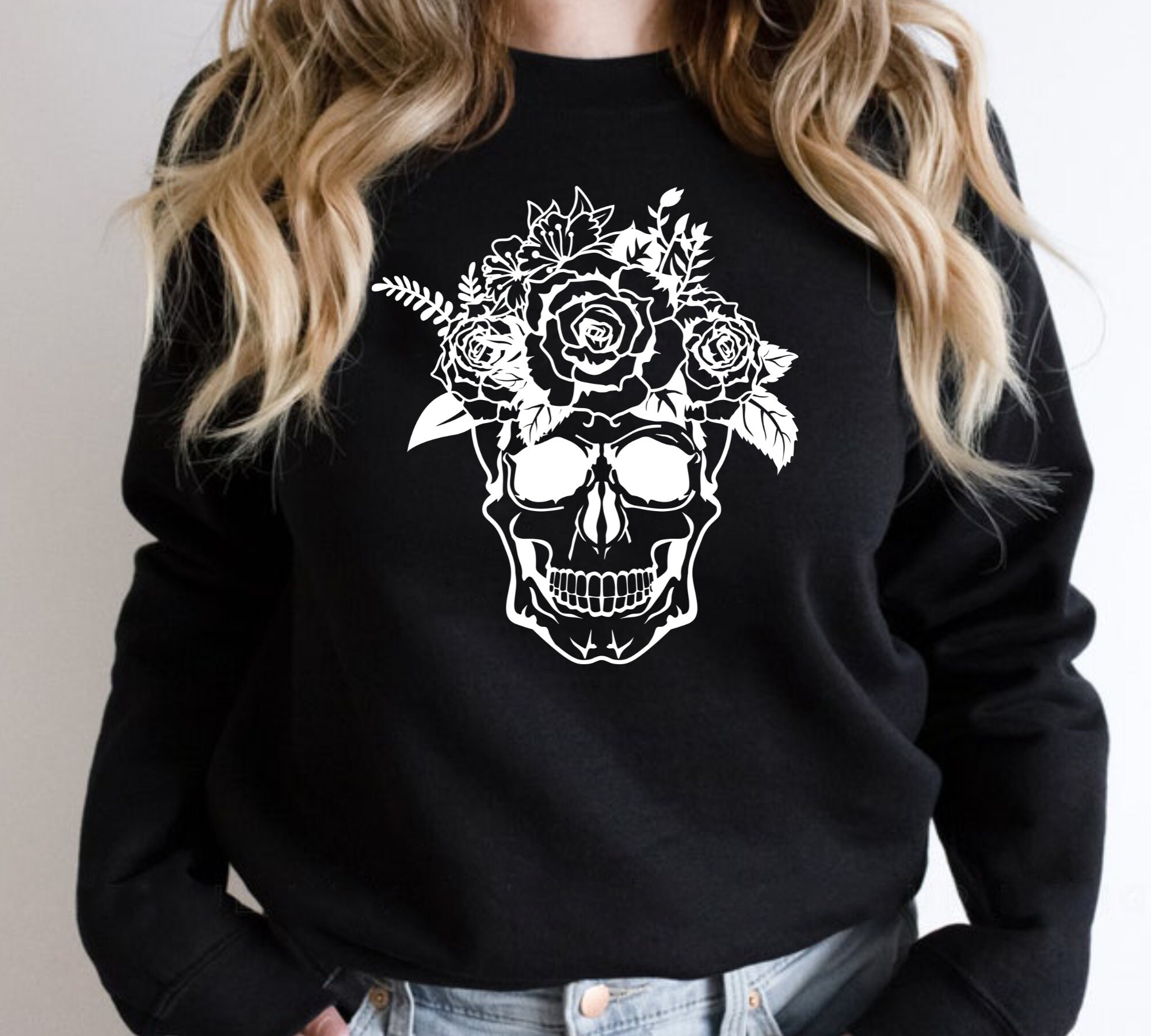 Flowers Skull Skull Skeleton Skeleton Funny Pumpkin Halloween Unisex Sweatshirt Flowers Skull Skull Skeleton Skeleton Funny Pumpkin Halloween Unisex Sweatshirt