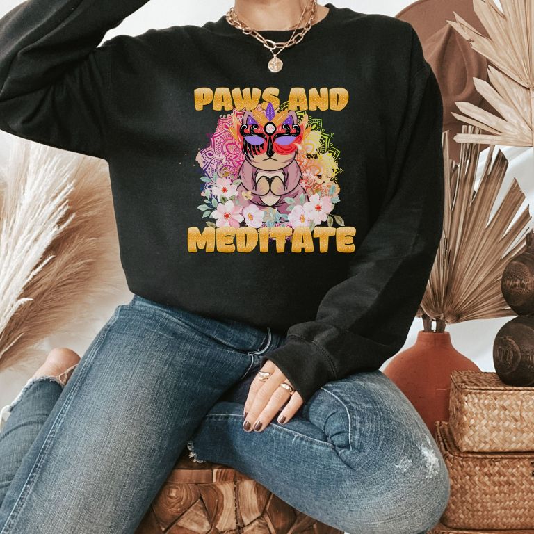 Funny Cat Paws And Meditate Sweatshirt Funny Cat Paws And Meditate Sweatshirt